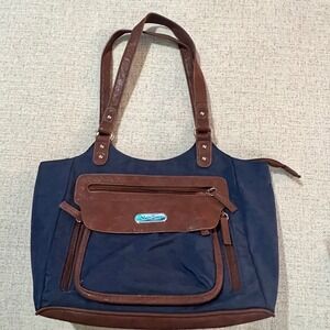 Multi Sac Navy Blue Leather Trim Nylon Shoulder Bag Tote